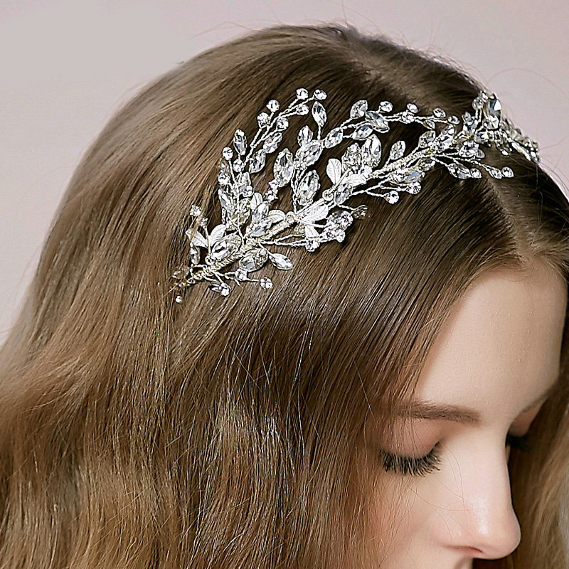 Retro Bridal Wedding Rhinestone Bead Alloy Floral Crystal Bride Headband Hair Accessories