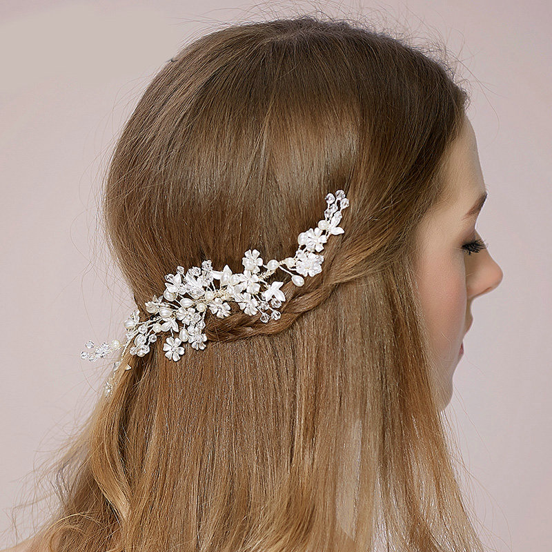 Retro Bridal Wedding Rhinestone Bead Alloy Floral Crystal Pearl Bride Headband Hair Accessories
