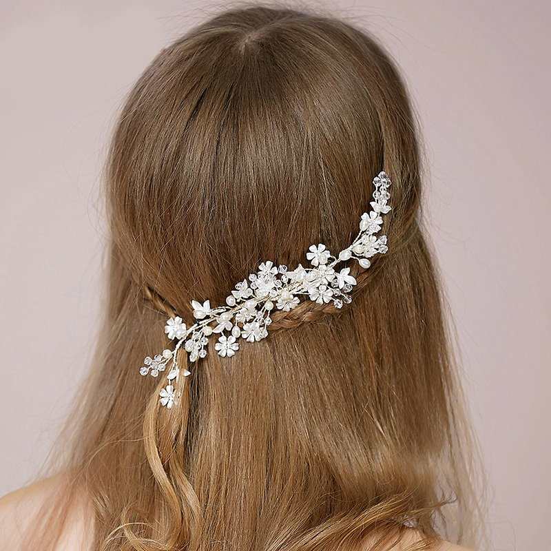 Retro Bridal Wedding Rhinestone Bead Alloy Floral Crystal Pearl Bride Headband Hair Accessories