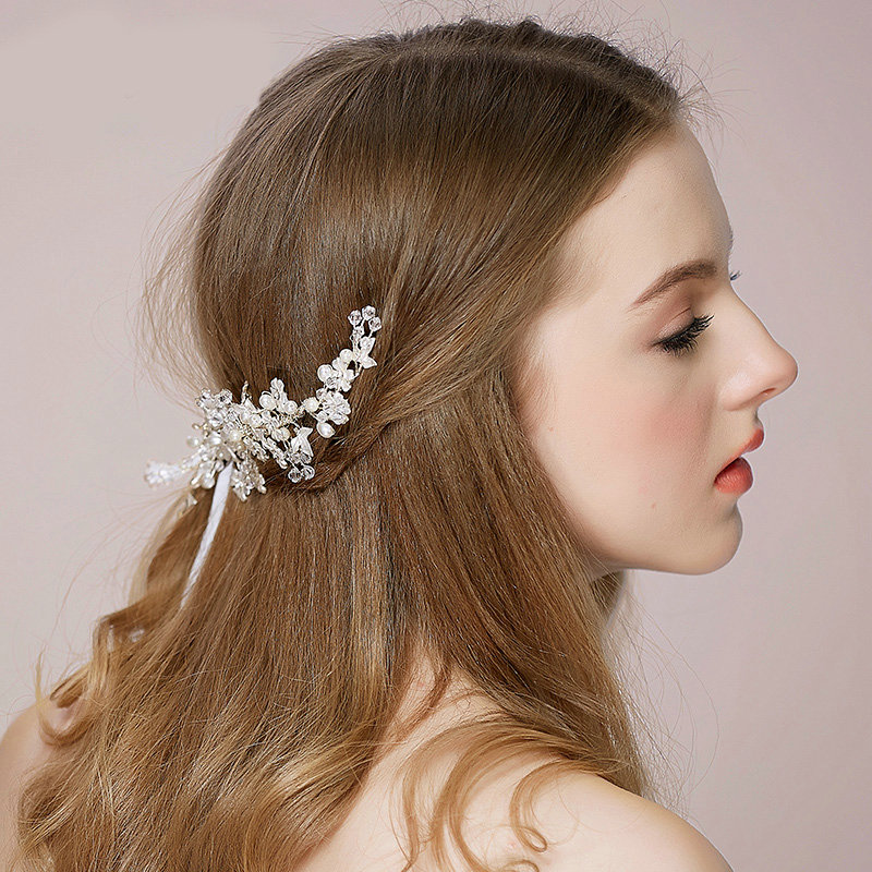 Retro Bridal Wedding Rhinestone Bead Alloy Floral Crystal Pearl Bride Headband Hair Accessories