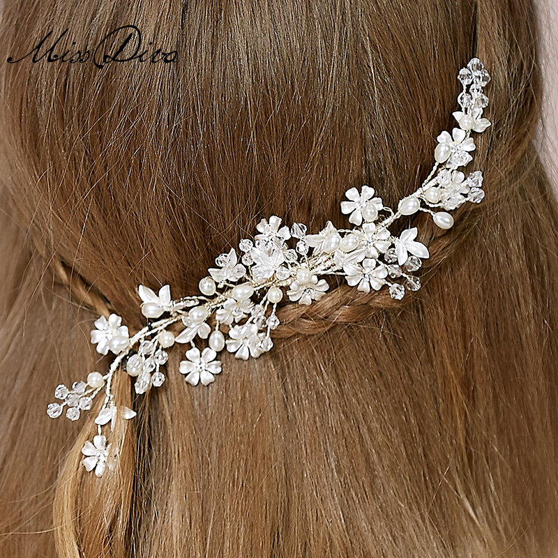 Retro Bridal Wedding Rhinestone Bead Alloy Floral Crystal Pearl Bride Headband Hair Accessories