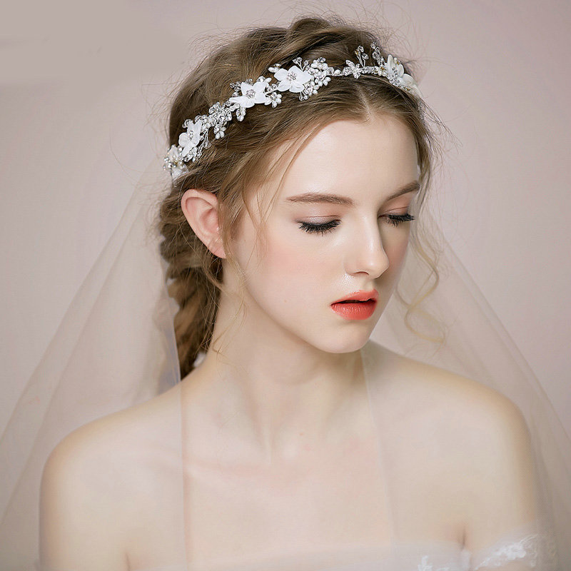 Retro Bridal Wedding Rhinestone Bead Alloy Floral Crystal Pearl Bride Headband Hair Hoop Accessories