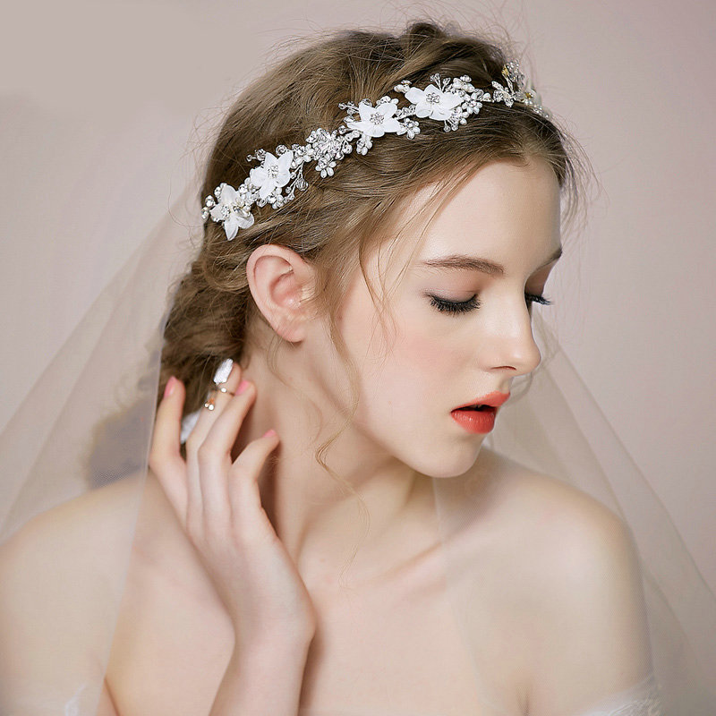 Retro Bridal Wedding Rhinestone Bead Alloy Floral Crystal Pearl Bride Headband Hair Hoop Accessories