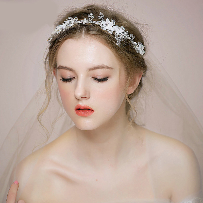 Retro Bridal Wedding Rhinestone Bead Alloy Floral Crystal Pearl Bride Headband Hair Hoop Accessories