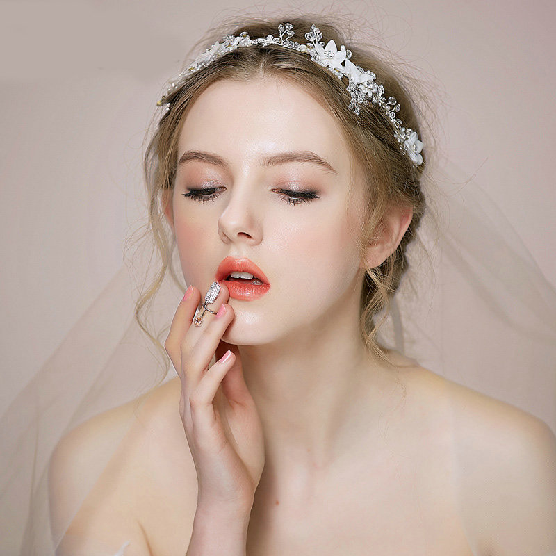 Retro Bridal Wedding Rhinestone Bead Alloy Floral Crystal Pearl Bride Headband Hair Hoop Accessories