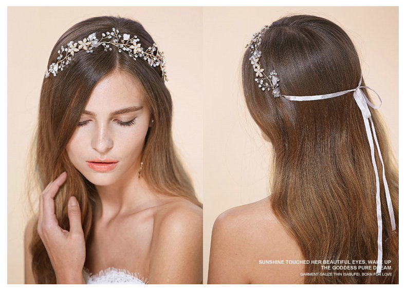 Retro Bridal Wedding Rhinestone Gold Alloy Pearl Flower leaf Crystal Bride Headband Hair Hoop Accessories