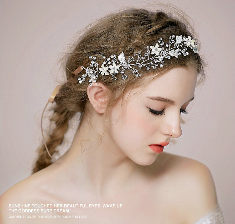 Retro Bridal Wedding Rhinestone Silver Alloy Pearl Flower leaf Crystal Bride Headband Hair Hoop Accessories