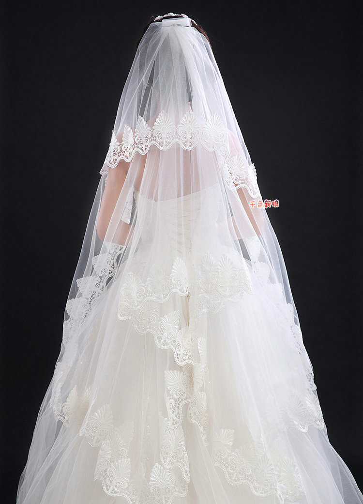 Retro Elegant Cathedral 300cm Long Handmade Lace Flower Mountain Bridal Wedding Veil Bride Deco