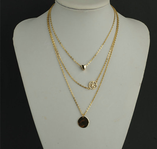 Retro Fashion Women Multi layer Gold-plated Metal Heart Sequins Hollow Butterfly Necklace Clavicle Chain