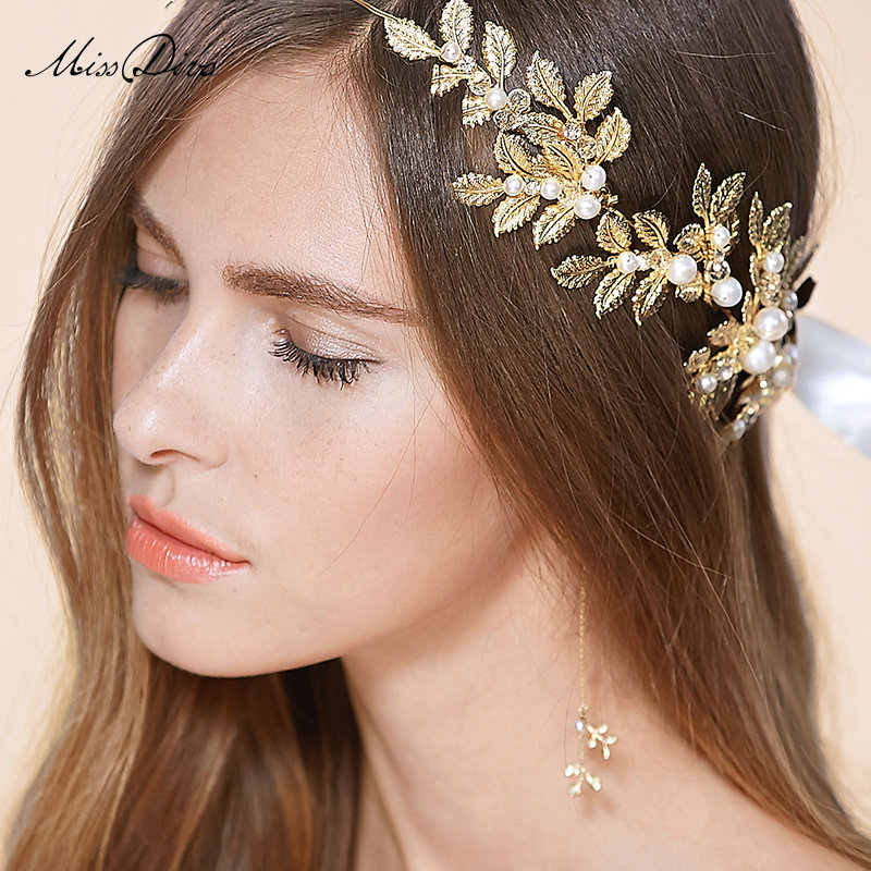 Retro Wedding Bridal Europe Woman Leaf Pearl Tassel long Eardrop Earrings Jewelry