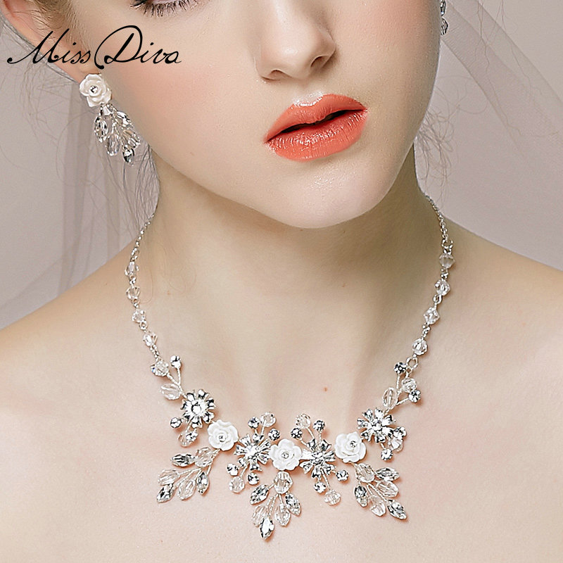 Retro Wedding Bridal Jewelry Alloy Flower Rhinestone Crystal Beads Tiaras Necklace Earrings Set