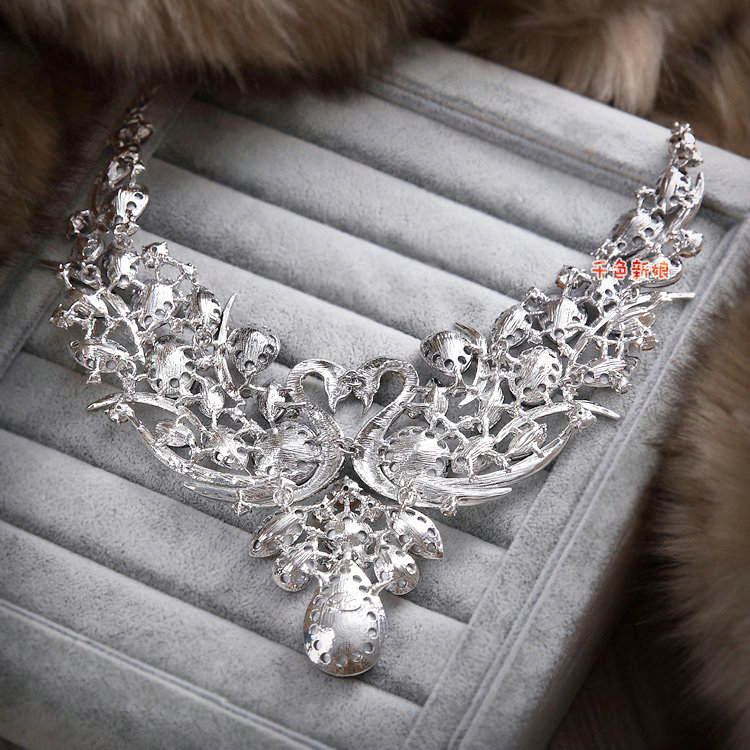 Retro Wedding Jewelry Purple Swan Rhinestone Crystal Necklace Earrings Set Bridal Party Gift