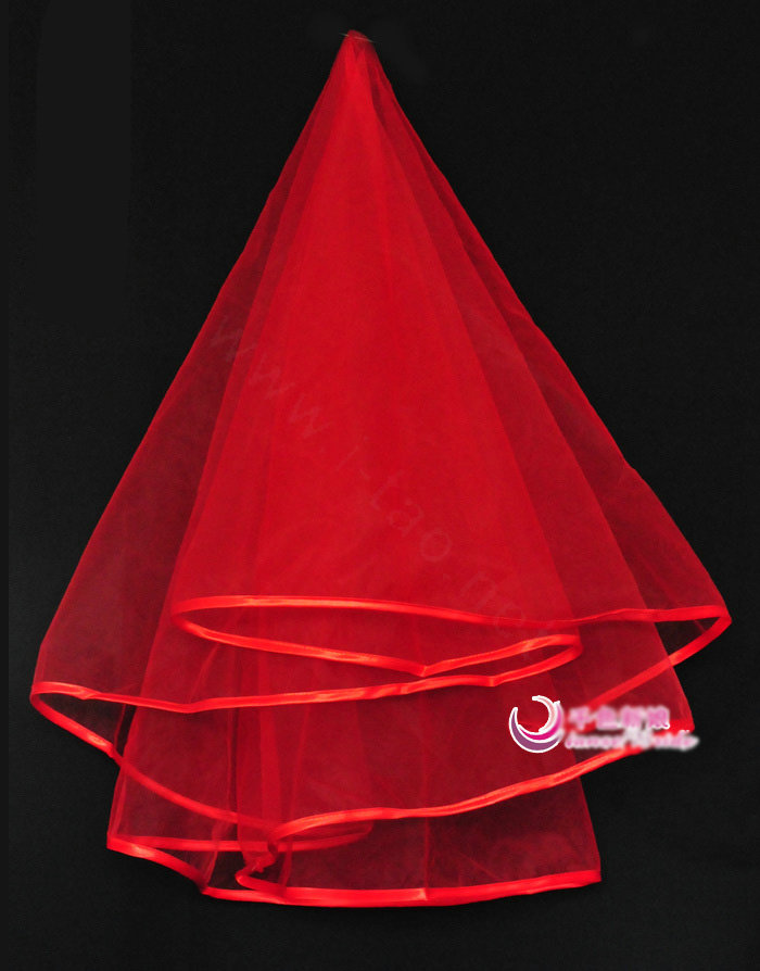 Romantic Cathedral Multilayer 150cm Length Red Satin Edge Bridal Wedding Veil Hot Sell