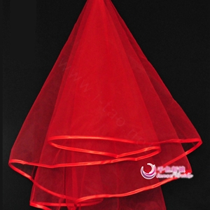 Romantic Cathedral Multilayer 150cm Length Red Satin Edge Bridal Wedding Veil Hot Sell