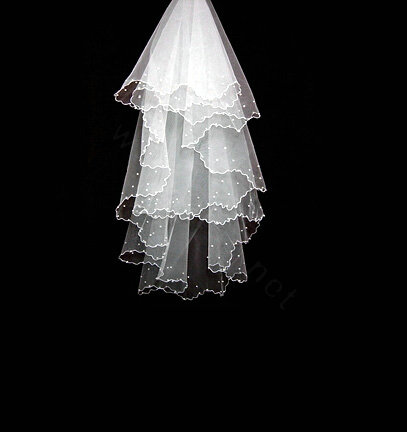 Romantic Cathedral Multilayer 150cm Short White Pearl Bridal Wedding Veil Bride Deco