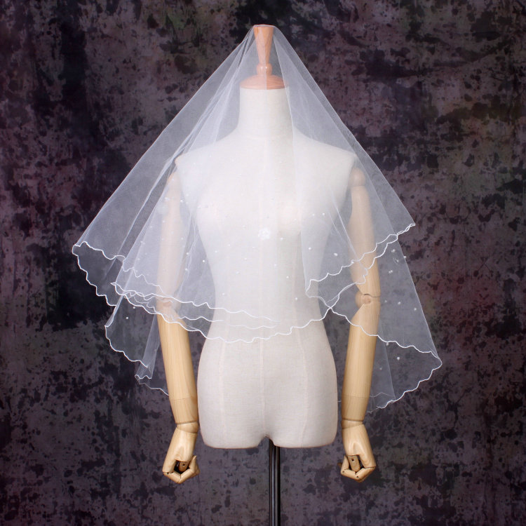 Romantic Cathedral Multilayer 150cm Short White Pearl Bridal Wedding Veil Bride Deco