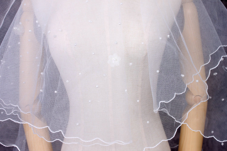 Romantic Cathedral Multilayer 150cm Short White Pearl Bridal Wedding Veil Bride Deco