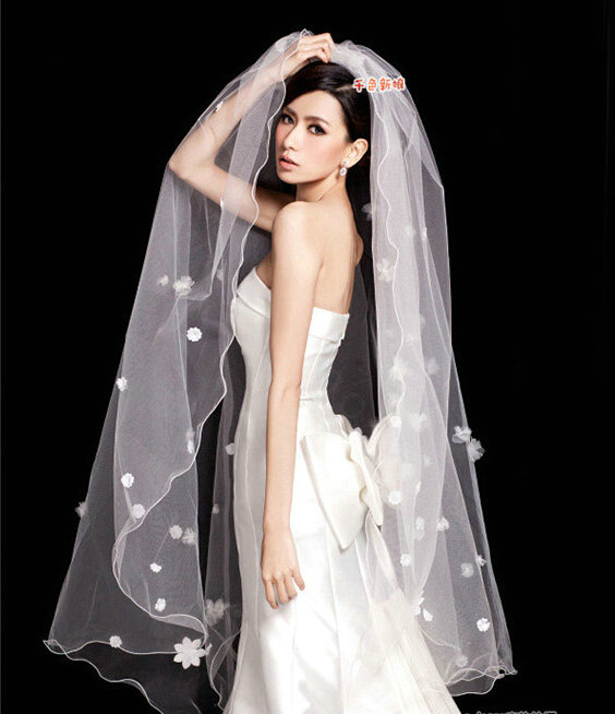 Romantic Cathedral Multilayer 300cm Length Ivory Lace Flower Bridal Wedding Veil Bride Care Cloth