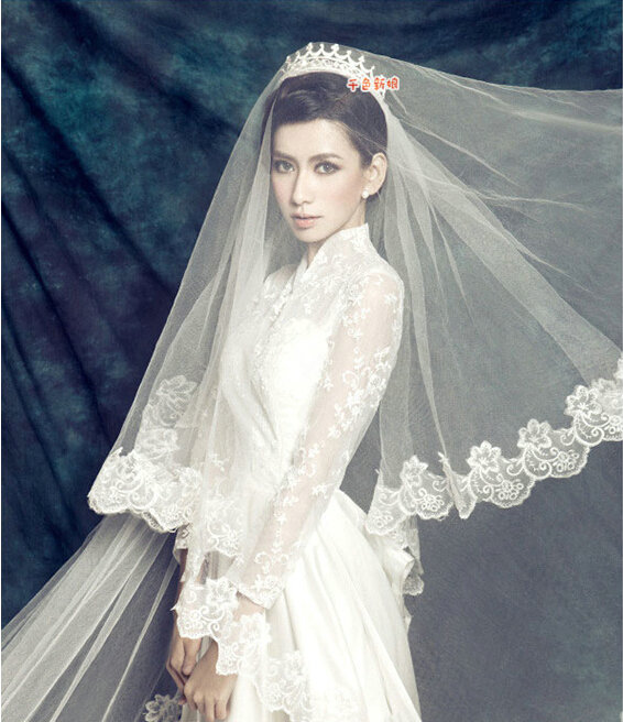 Romantic Cathedral Multilayer 300cm Length Lace Flower Edge Bridal Wedding Veil Hot Sell