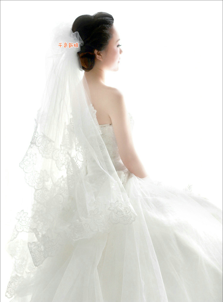 Romantic Cathedral Multilayer 300cm Length Lace Flower Edge Bridal Wedding Veil Hot Sell