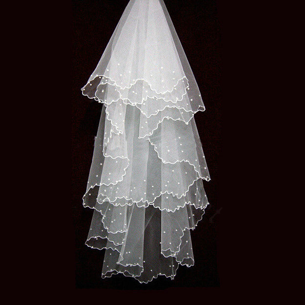 Romantic Cathedral Multilayer 300cm Long White Pearl Bridal Wedding Veil Bride Deco