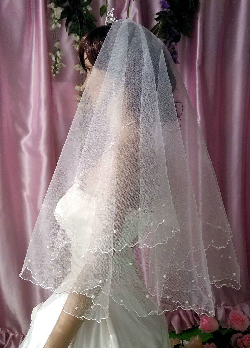 Romantic Cathedral Multilayer 300cm Long White Pearl Bridal Wedding Veil Bride Deco