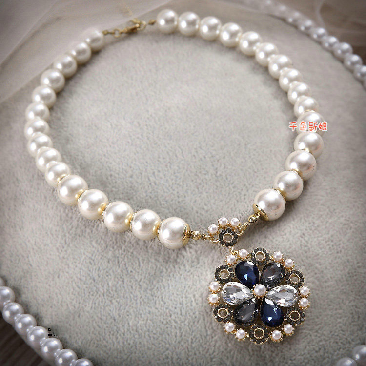 Simple Banquet Wedding Jewellery Bridal Flower Rhinestone Crystal Pearls Necklace