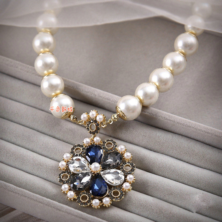 Simple Banquet Wedding Jewellery Bridal Flower Rhinestone Crystal Pearls Necklace