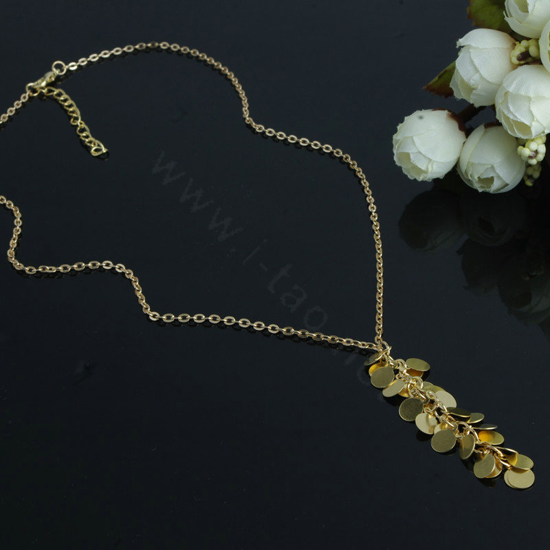 Simple Unique Fashion Women Gold-plated Metal Sequins Tassel Necklace Clavicle Chain
