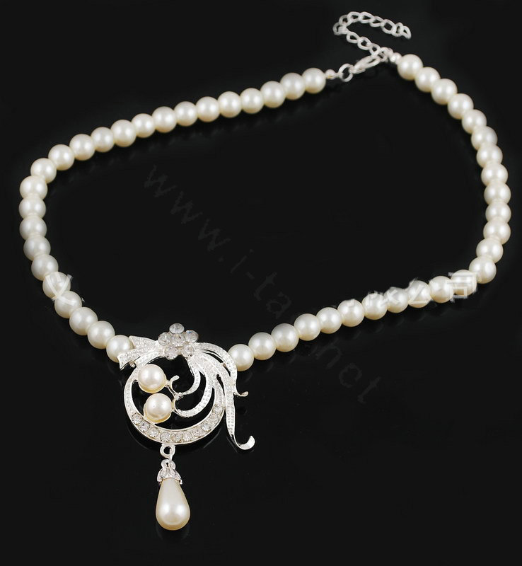 Simple Wedding Bridal Jewelry Rhinestone Hollow Flower Pearl Pendant Necklace Earrings Set