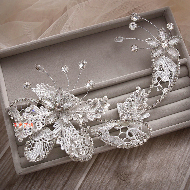 Simple Wedding Headdress By hand Rhinestone Lace Hollow Flower Bridal Headband Hair Accessories