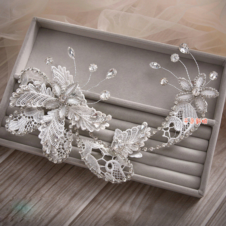 Simple Wedding Headdress By hand Rhinestone Lace Hollow Flower Bridal Headband Hair Accessories