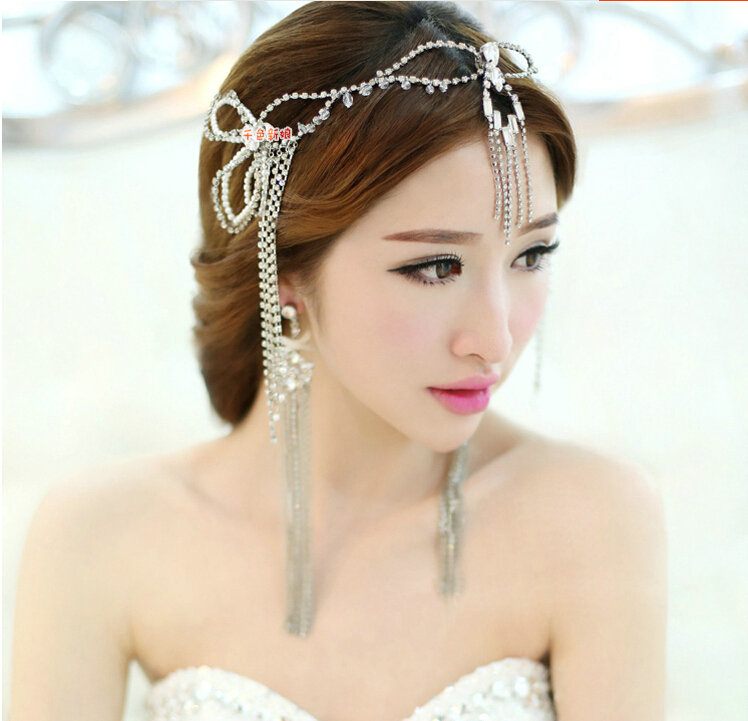 Simple Wedding Headdress By hand Rhinestone Pearl Crystal Tassel Bridal Headband Hair Accessories