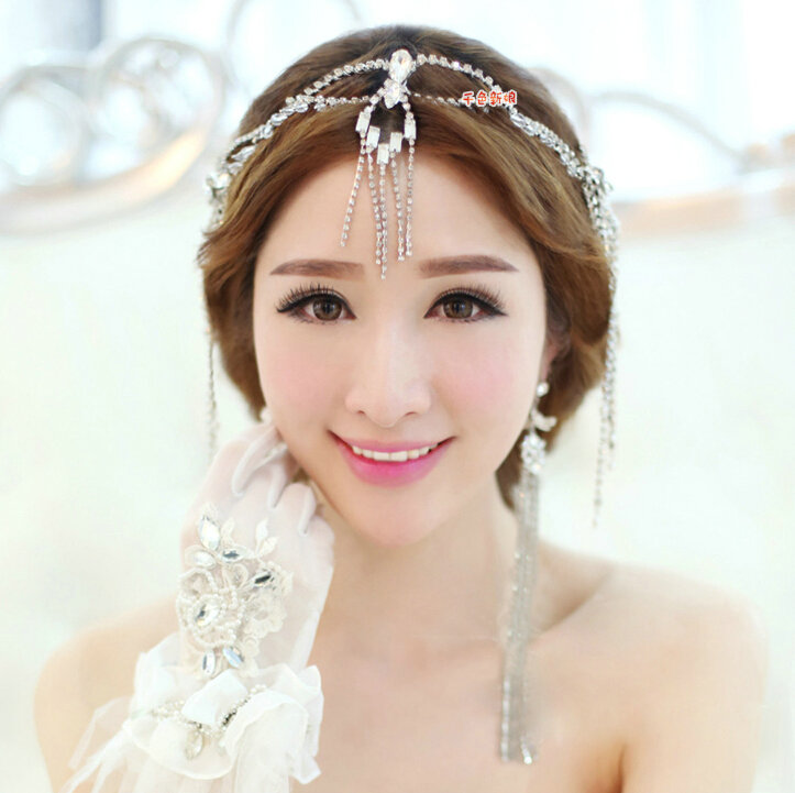 Simple Wedding Headdress By hand Rhinestone Pearl Crystal Tassel Bridal Headband Hair Accessories