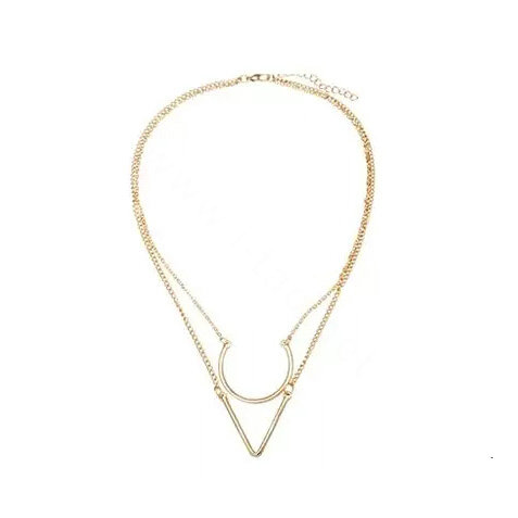Unique Fashion Women Double layer Golden Gold-plated Geometry Triangular Necklace Clavicle Chain