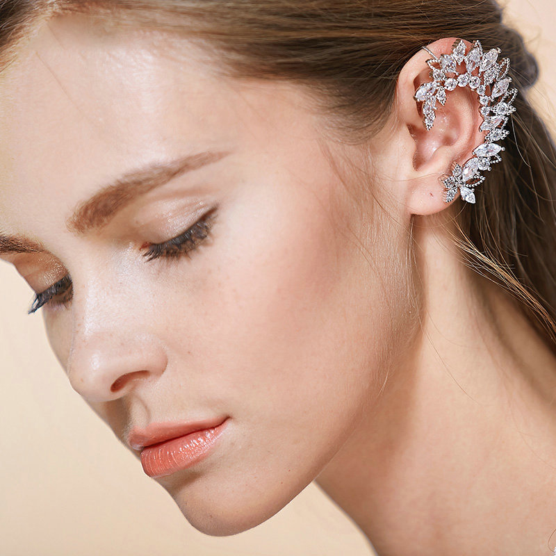 Unique Retro Wedding Bridal Europe Flower Crystal Zircon Eardrum Earrings Woman Jewelry