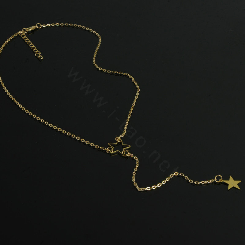 Unique Simple Women Gold-plated Metal Hollow Stars Pendant Necklace Clavicle Chain