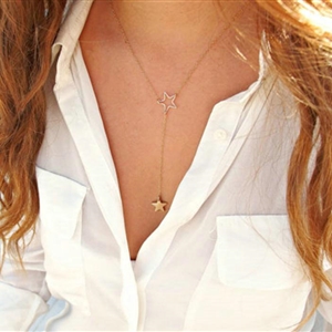 Unique Simple Women Gold-plated Metal Hollow Stars Pendant Necklace Clavicle Chain