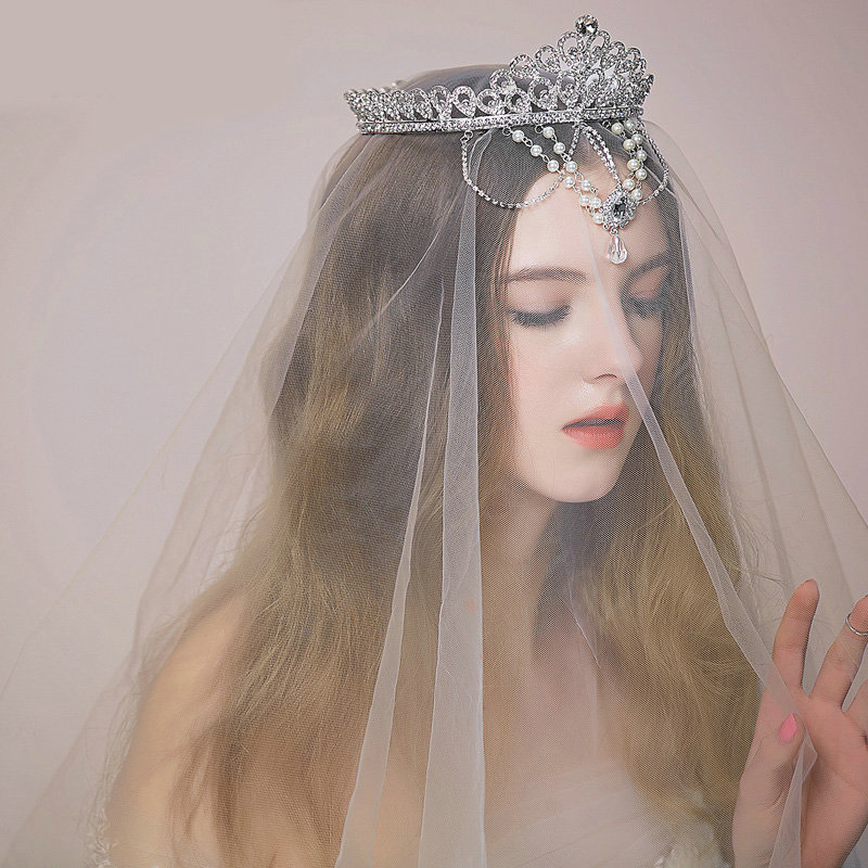 Vintage Bridal Wedding Alloy Flower Rhinestone Tiaras Pearl Crystal Tassel Crown Hair Accessories