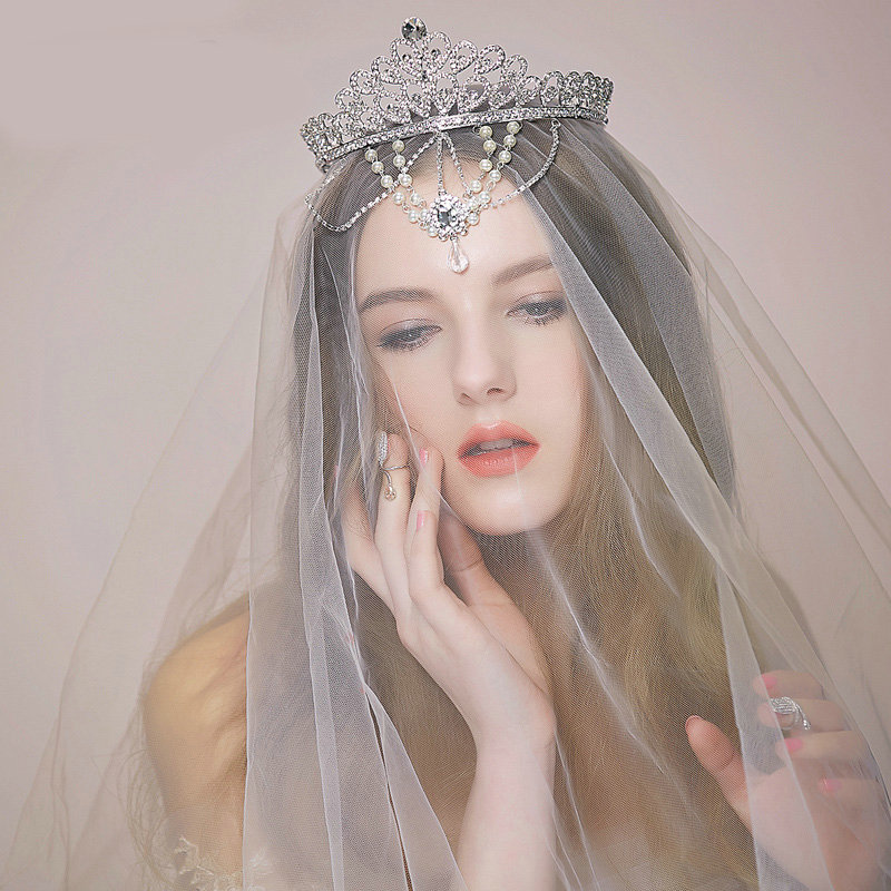 Vintage Bridal Wedding Alloy Flower Rhinestone Tiaras Pearl Crystal Tassel Crown Hair Accessories