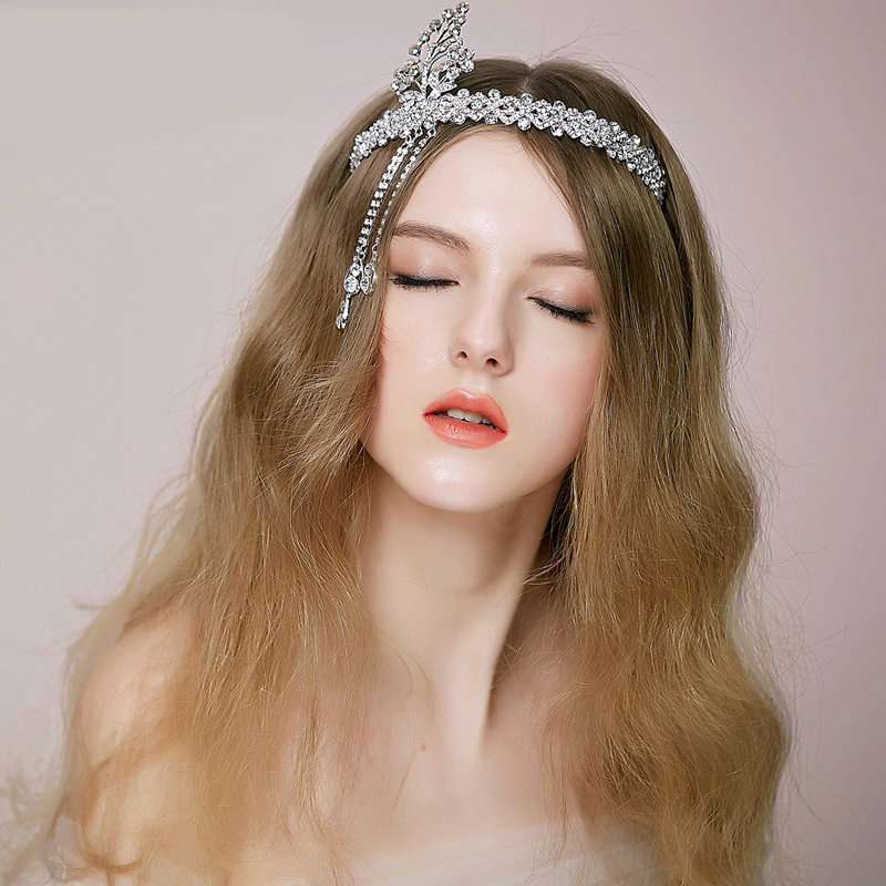 Vintage Bridal Wedding Alloy Leaf Tassel Rhinestone Crystal Bead Bride Headband Hair Accessories