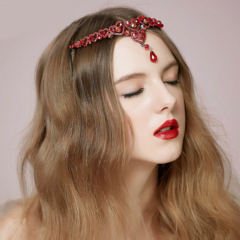 Vintage Bridal Wedding Alloy Rhinestone Tiaras Red Peach heart Crystal Crown Hair Accessories