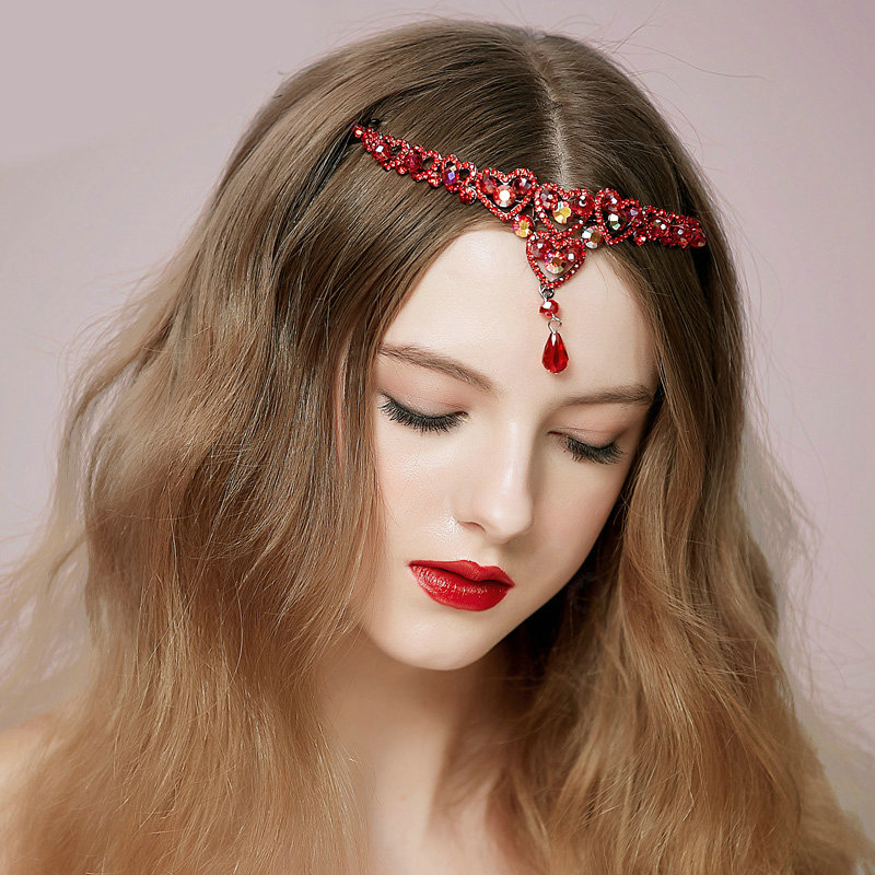 Vintage Bridal Wedding Alloy Rhinestone Tiaras Red Peach heart Crystal Crown Hair Accessories