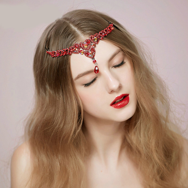 Vintage Bridal Wedding Alloy Rhinestone Tiaras Red Peach heart Crystal Crown Hair Accessories