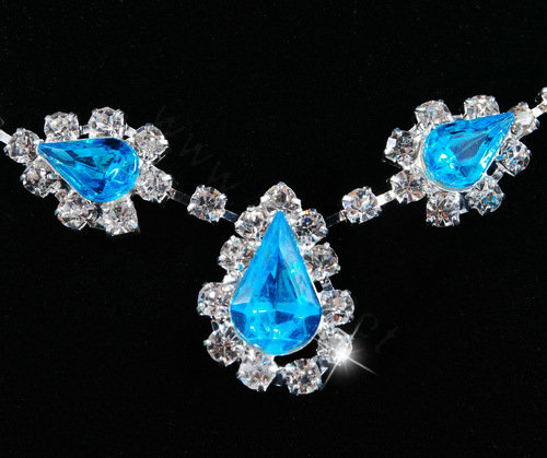 Vintage Wedding Bridal Jewelry Alloy Blue Rhinestone Water-drop Statement Necklace Earrings Set