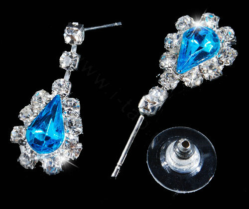 Vintage Wedding Bridal Jewelry Alloy Blue Rhinestone Water-drop Statement Necklace Earrings Set