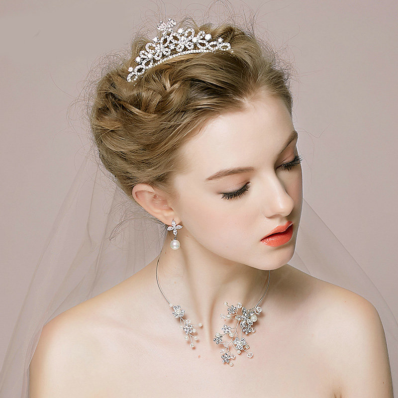 Vintage Wedding Bridal Jewelry Alloy Butterfly Pearl Rhinestone Crystal Tiaras Necklace Earrings Set