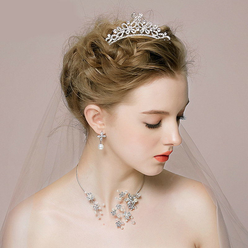 Vintage Wedding Bridal Jewelry Alloy Butterfly Pearl Rhinestone Crystal Tiaras Necklace Earrings Set