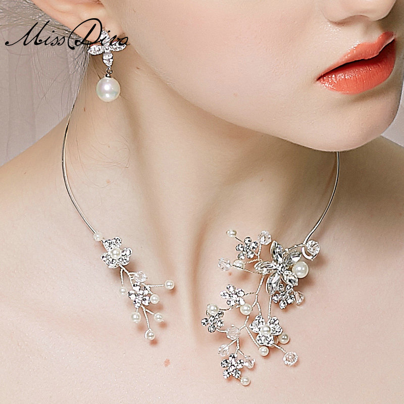 Vintage Wedding Bridal Jewelry Alloy Butterfly Pearl Rhinestone Crystal Tiaras Necklace Earrings Set