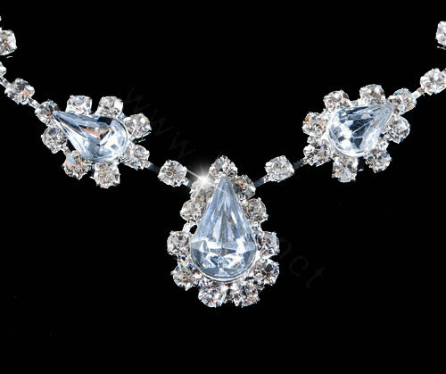 Vintage Wedding Bridal Jewelry Alloy Clear Rhinestone Water-drop Statement Necklace Earrings Set